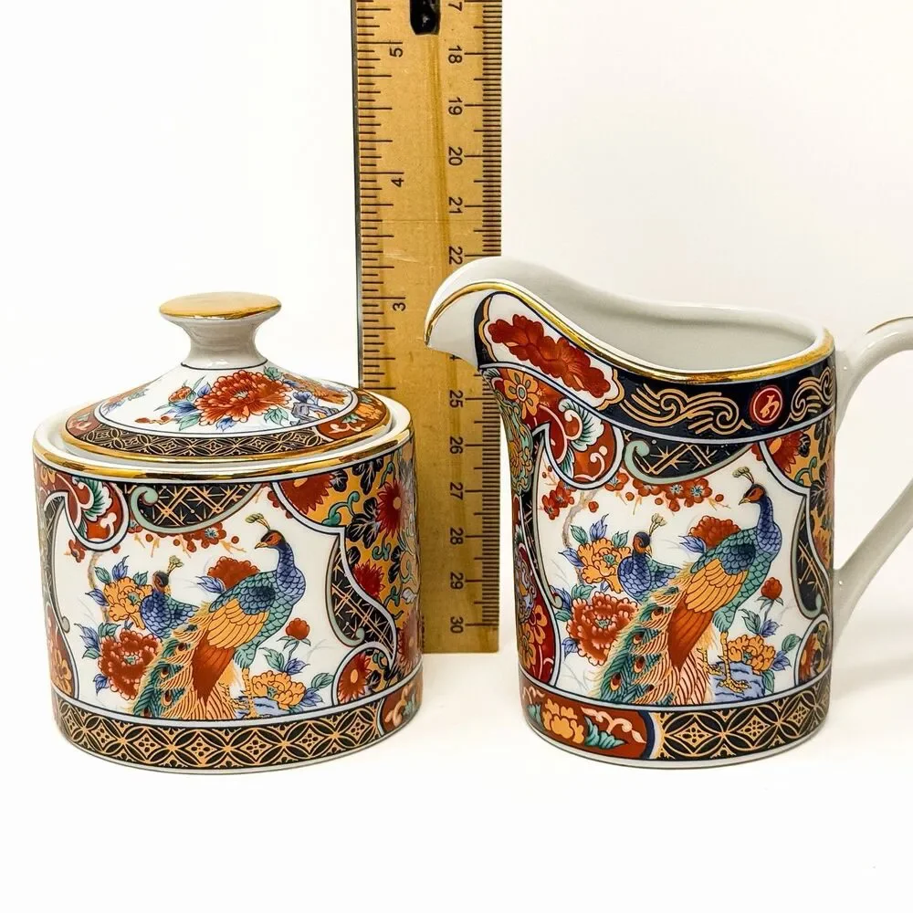 Vintage Yamasen Japan Peacock Demitasse Coffee Set 15 Pc Porcelain NEW